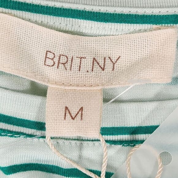 🔹️NWT Brit.NY Green & White Striped "love" Short Sleeve Top Medium - Picture 8 of 10